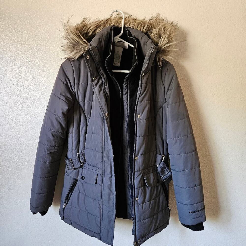 Puffer Double Lined Hooded Fur Jacket Small